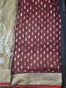 Designer Maroon &amp; Gold Embellished Saree