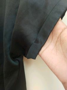 Black Short Sleeve Silk  Button-Up Top
