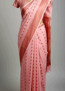 Pink Cotton Saree with Triangle Print