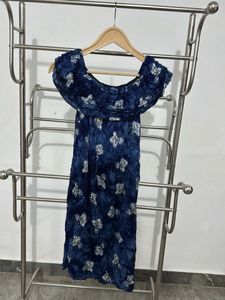 Blue Floral Off-Shoulder Dress