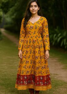 Yellow Printed Anarkali 👗