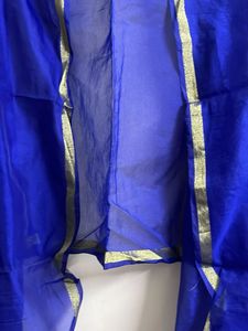 Royal Blue Sheer Dupatta with Gold Border