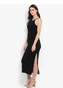 Elegant Black Halter Neck Midi Dress