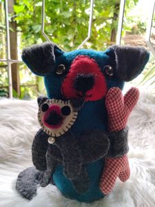Handmade Mama Dog With Her Pup And Bone