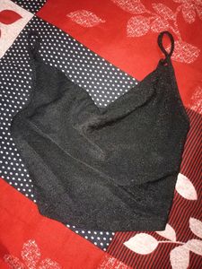 Shiny Black Party Wear Crop Top