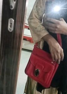 Red Crossbody Bag with Jewel Detail