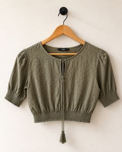 Olive Green Tassel Tie Crop Top