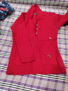 Red Button-Down Jacket