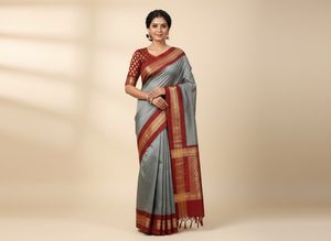 GentlyUsed DharmavaramPattu GreyWithRedBorder Sare