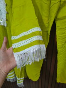 Vibrant Lime Green Kurta Set with Tassels