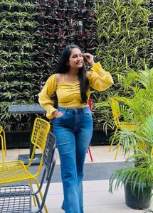 Chic Yellow Square Neck Smocked Top