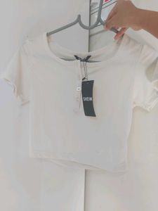 Ribbed Cream Hanley Button-Up Crop Top