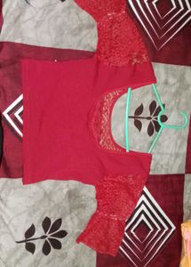 Charming Red Lace Sleeve Blouse