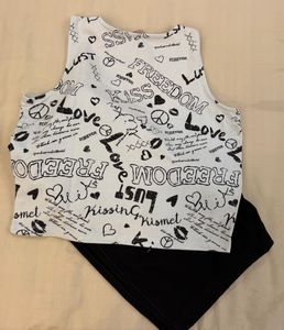 Graphic Tank Top &amp; Black Shorts Set