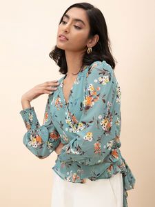 Floral Print Wrap Top