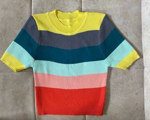 Colorful Striped Knit Cropped Top