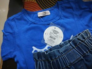 Kidly Boo Blue Top With Denim Shorts