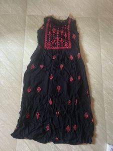 Black Embroidered Sleeveless Dress