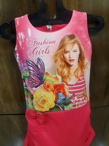 Hot Pink Partywear Frock For 7 To 11 Years Girls