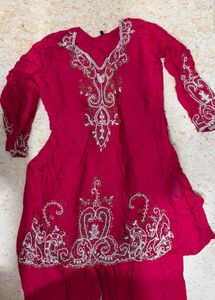 (S) Festive Pink Kurti &amp; Pants