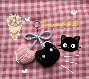 Crochet Love & Whiskers Keychain🌸🌷