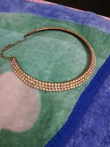 Gold Colour,  3 Layered, Choker Necklace With Whit