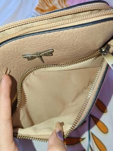 Tan Quilted Crossbody Bag with Dragonfly Charm