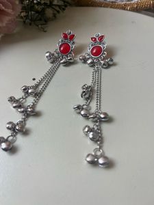 Red and black Kashmiri  Stone Jhumka Earrings