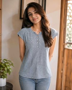 Ribbed Grey Henley Top