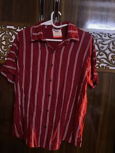 Men's Red Striped Short Sleeve Shirt