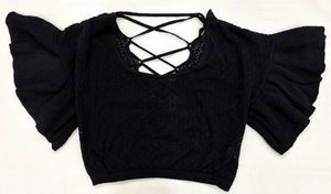 Black Knit Crochet Top