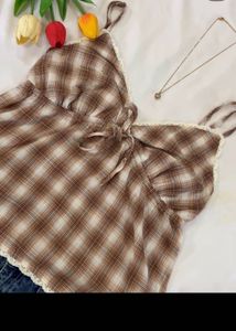 Brown Plaid Camisole Top