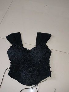 New Elegant Black Lace Corset Top