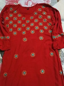 Red Colour Kurta With Embroidery