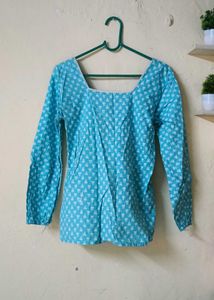 cotton Blue Printed shorts kurta