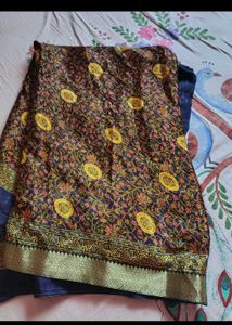 Beautifully Printed Navy Blue Saree with blouse pc