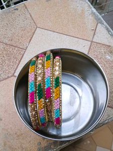 beautiful Pink color women were  4 set bangles  ne