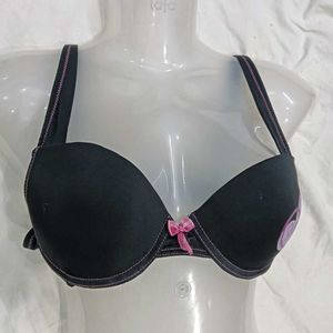Black Push-⭐Up Bra with Pink Accents
