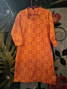 Vibrant Orange & Yellow Printed Kurta