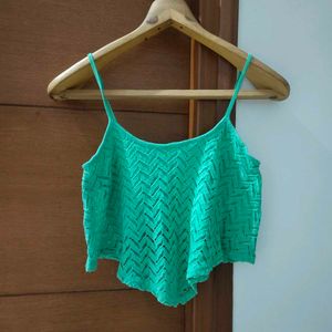 BERSHKA Green Lace Cropped Tank Top