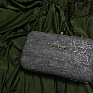 Stylish Grey Snake Print Clutch Bag , detachable s