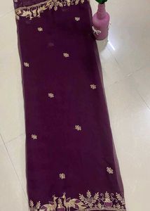 Elegant Purple Saree with Peacock Embroidery