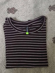 🤎 Brown Striped Fitted Crop Top