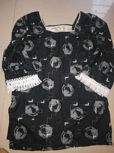Stylish Black Printed Kurta with Pink Bag