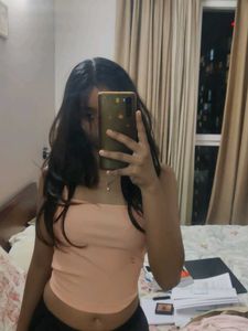 Peach Ribbed Strapless Crop Top