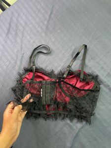 Red Velvet &amp; Black Lace Bralette