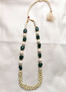 Elegant Pearl & Green Stone Necklace