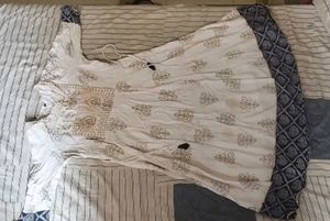 Elegant White Jaipuri Kurta with Gold Print