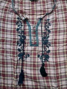 Plaid Tunic Top with Embroidery