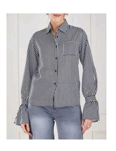 Striped Button-Down Shirt with Ruffled Cuffs
